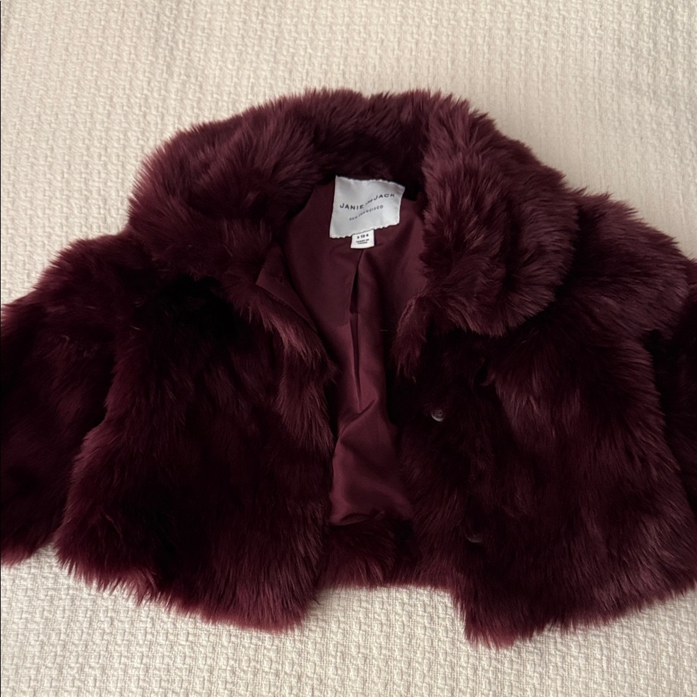 Janie and Jack Deep Burgundy Faux Fur Jacket
